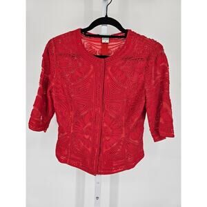 Peter Nygard Womens Sz 8 3/4 Sleeve Textured Suit Jacket Sweater Red